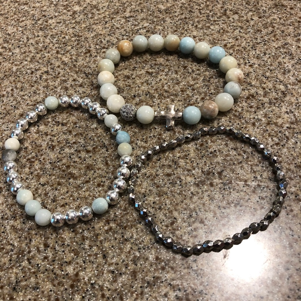 Amazonite and silver bracelet stack set - Picture 4 of 4